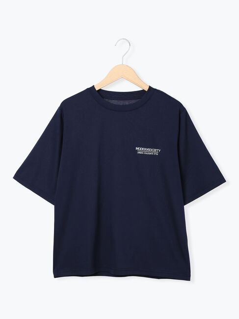 Samansa Mos2「刺繍&プリントロゴTシャツ」|Tシャツ・カットソー|ネイビー