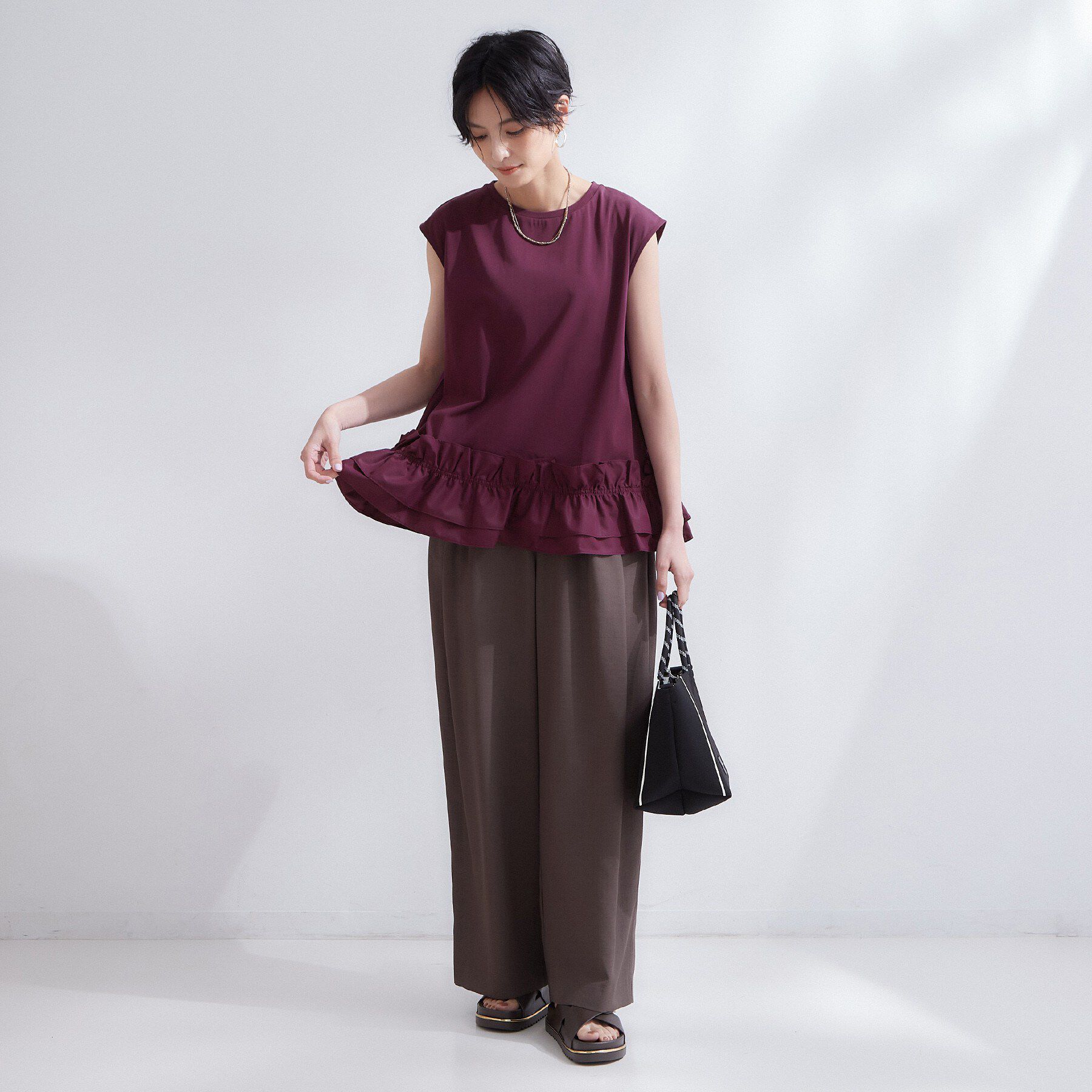 OPAQUE.CLIP「裾フリルドッキングカットソー【洗濯機OK】」|Tシャツ・カットソー|