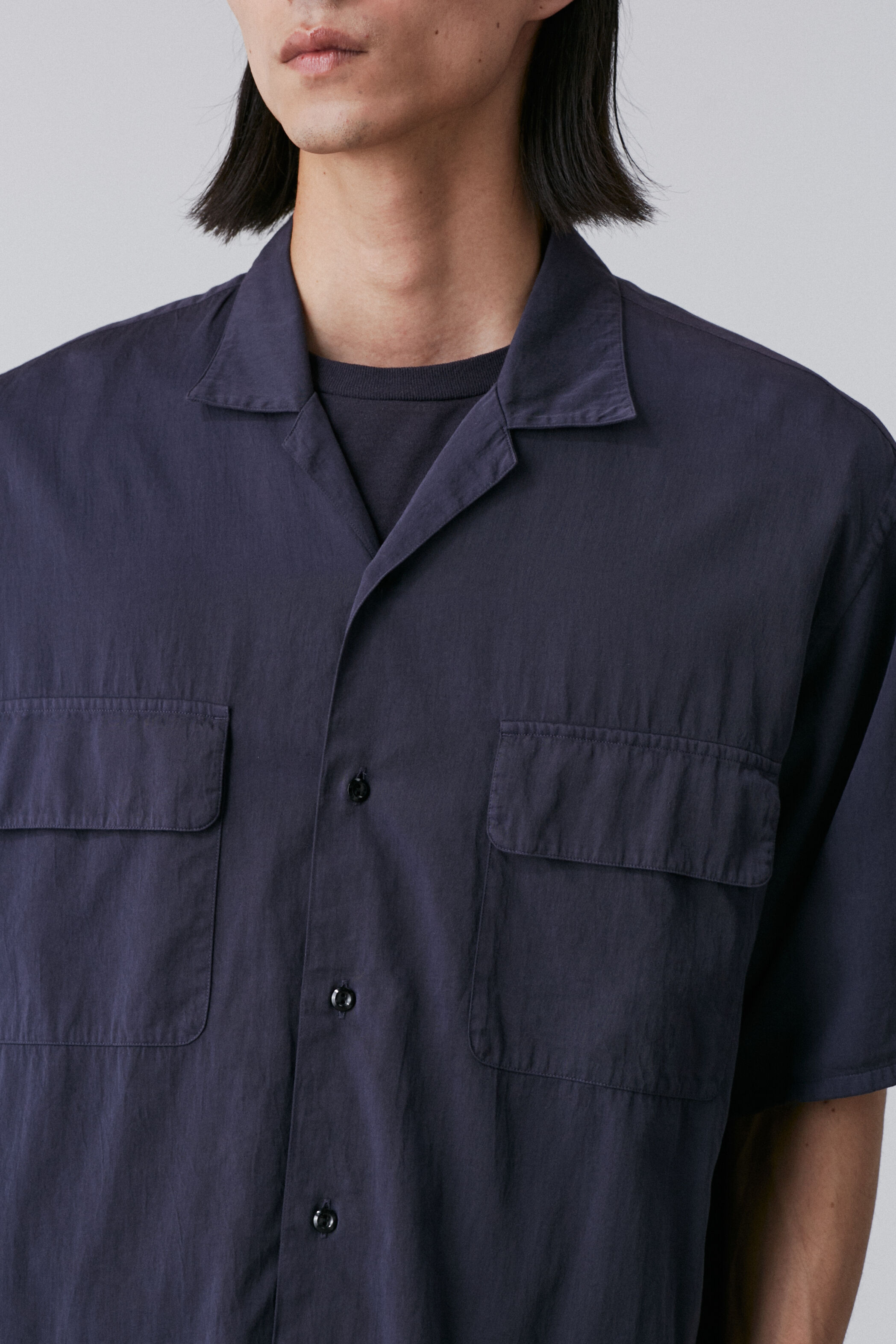 YLEVE 「Ｙ / ORGANIC COTTON WASHER SATIN OPEN COLLAR SHIRT」|シャツ・ブラウス|