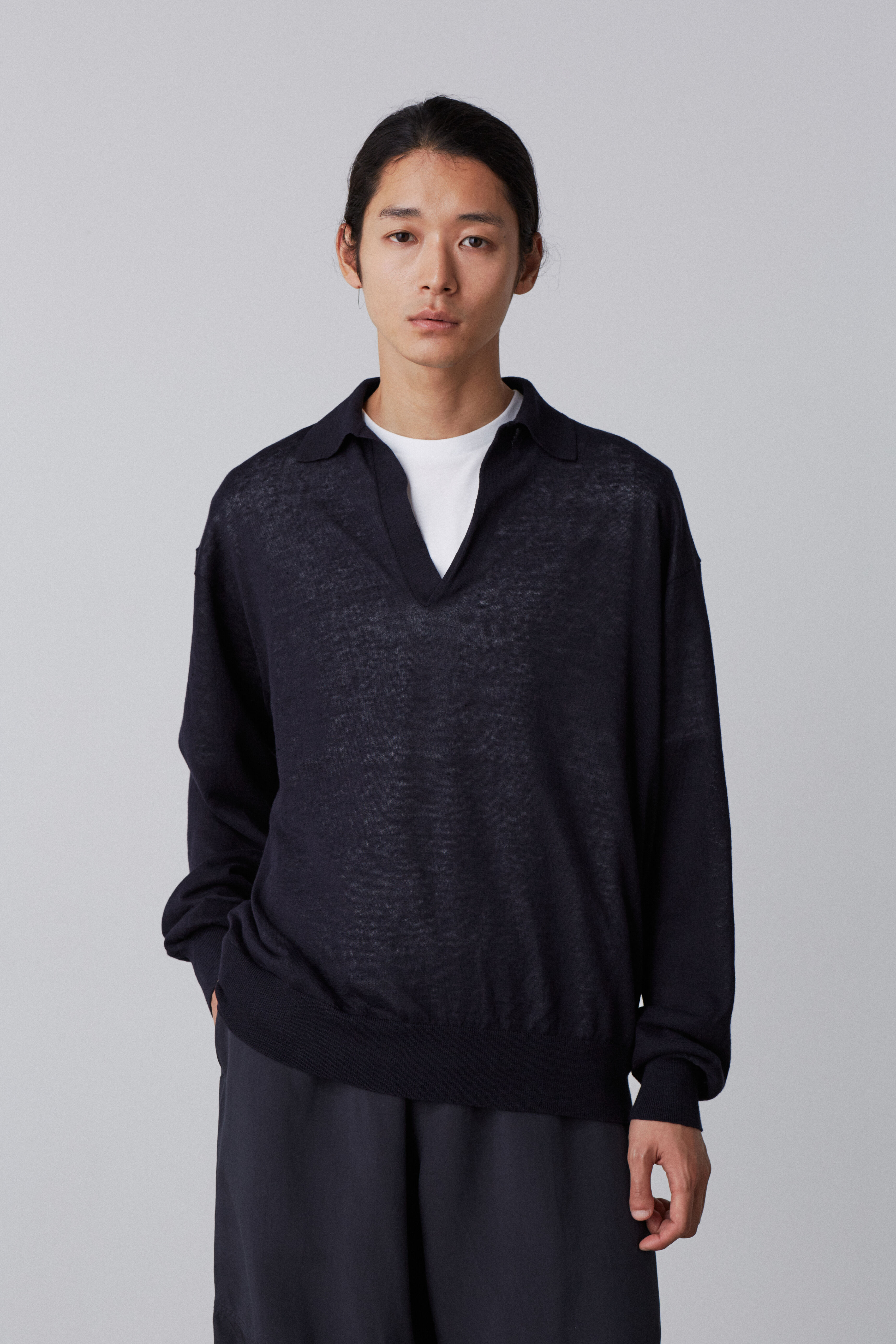 YLEVE 「YLEVE / LINEN COTTON SKIPPER KNIT PULL OVER」|ニット・セーター|ネイビー