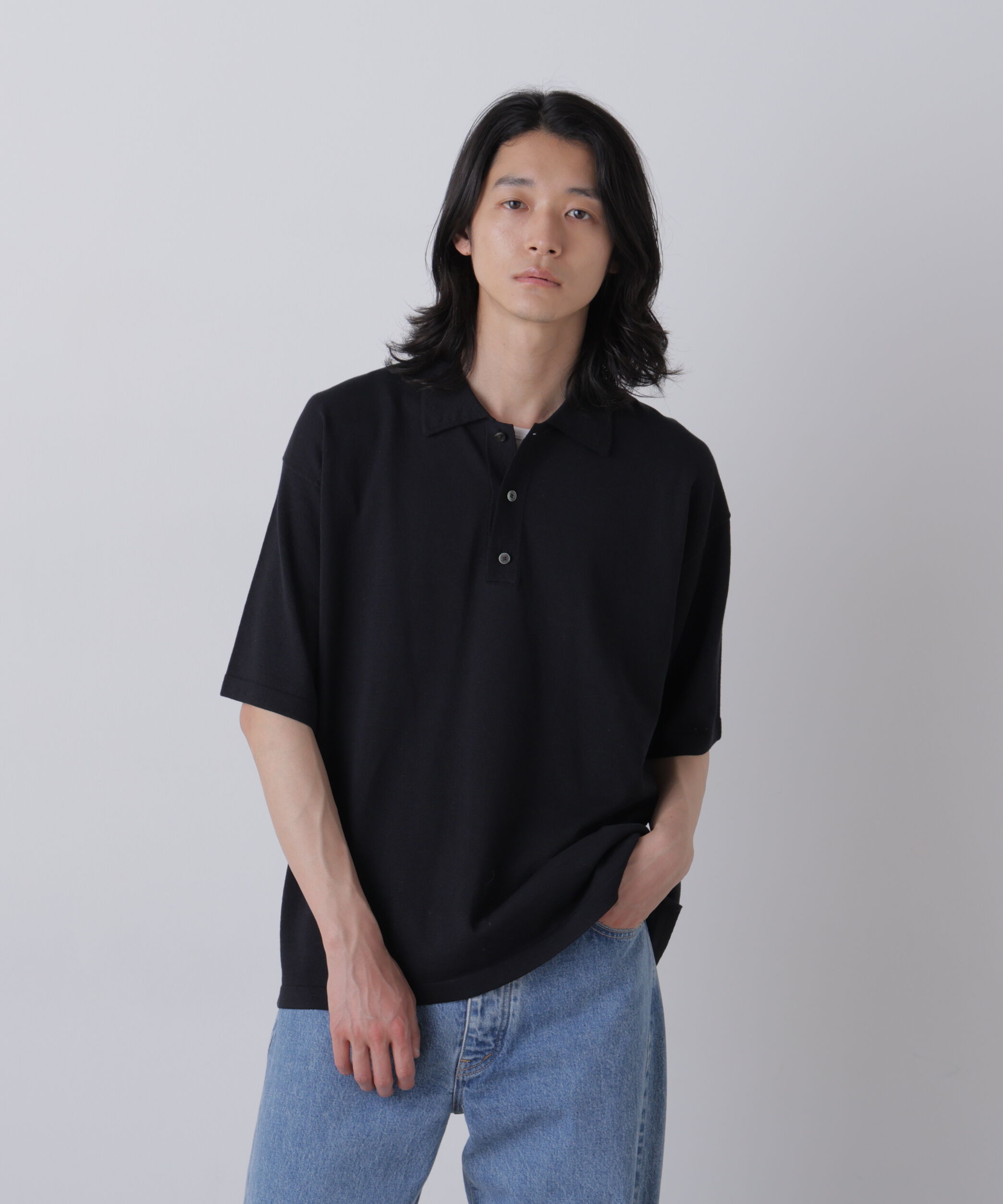YLEVE 「YLEVE / WASHI COTTON PAPER KNIT POLO」|ニット・セーター|BLACK
