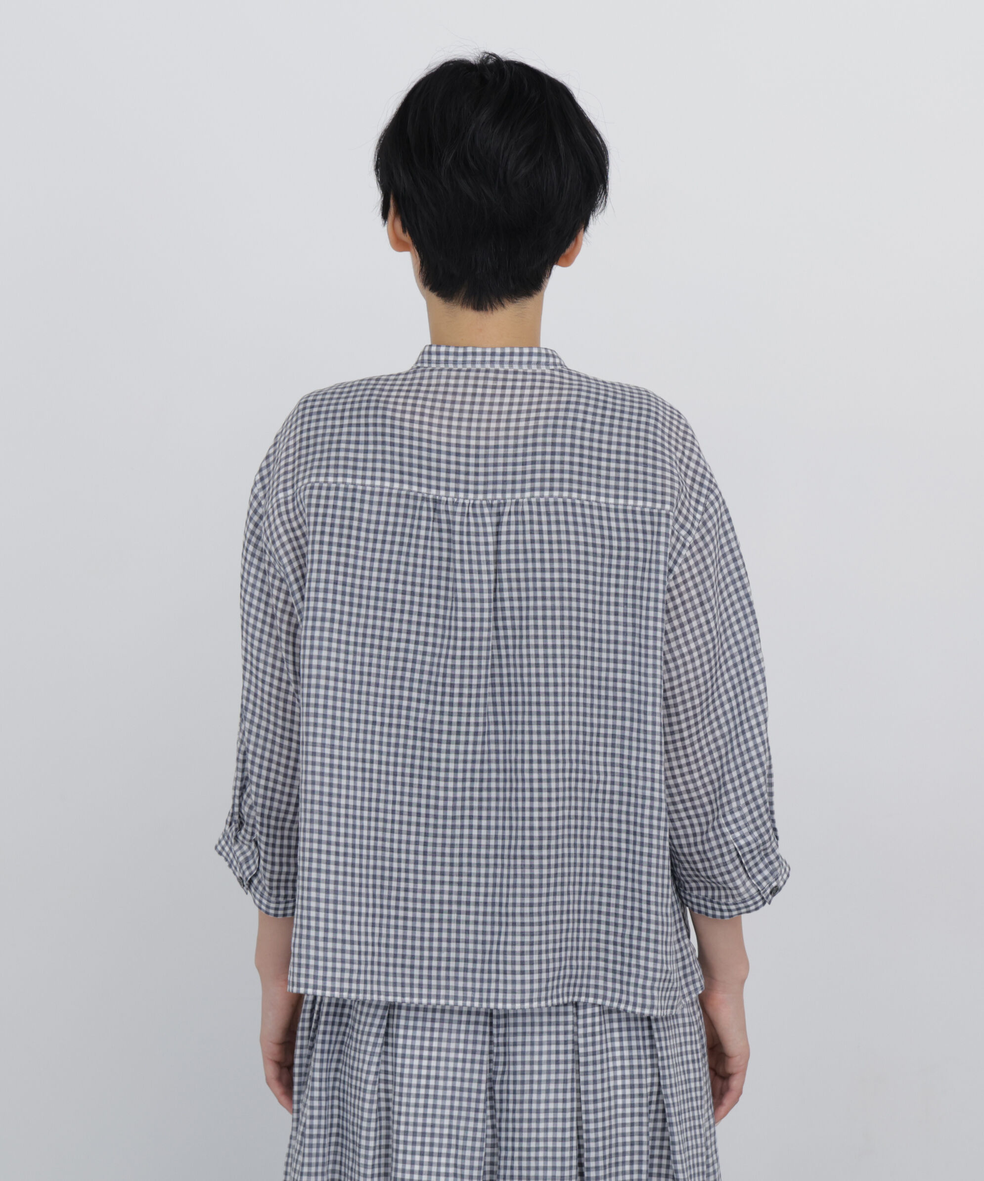  「ラミーチェックバンドカラーシャツブラウス」|シャツ・ブラウス|