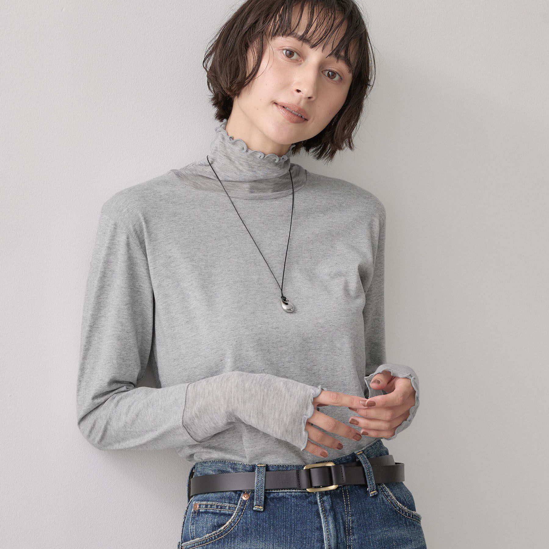 Dessin「【秋のレイヤードアイテム】シアー切り替えタートルプルオーバー」|Tシャツ・カットソー|グレー(012)