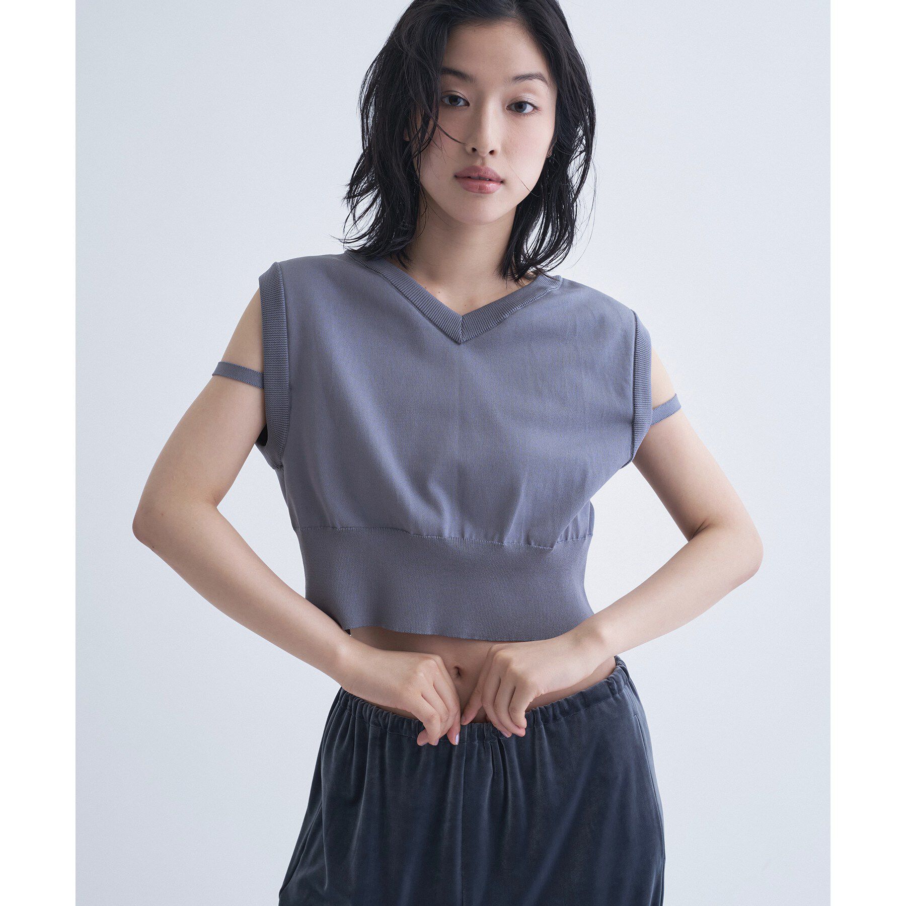 CODE A「design short vest」|ニット・セーター|グレー(012)