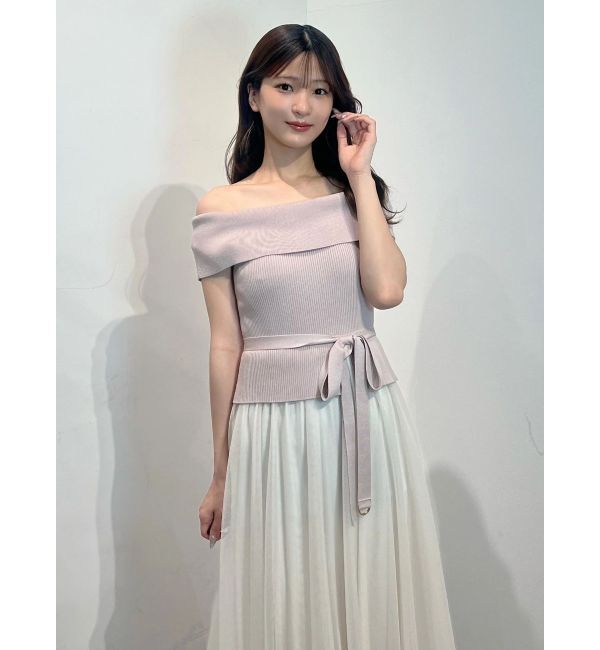 MERCURYDUO「オフショルチュールドッキングニットワンピース」|ワンピース|