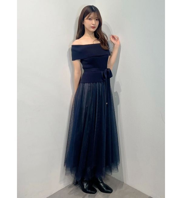 MERCURYDUO「オフショルチュールドッキングニットワンピース」|ワンピース|