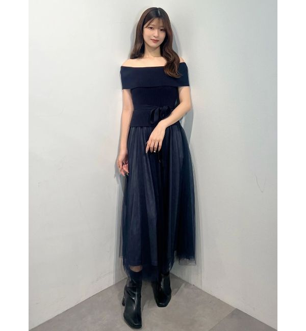 MERCURYDUO「オフショルチュールドッキングニットワンピース」|ワンピース|