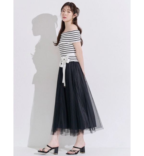 MERCURYDUO「オフショルチュールドッキングニットワンピース」|ワンピース|