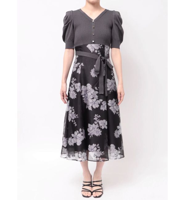 MERCURYDUO「花柄パワショルニットドッキングワンピース」|ワンピース|