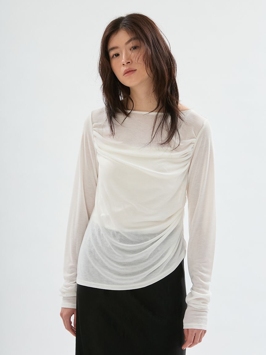 emmi atelier「アシンメトリードレープカットソー」|Tシャツ・カットソー|