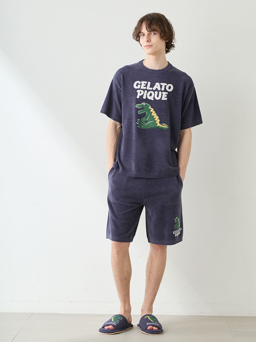 GELATO PIQUE HOMME「【ONLINE限定】【HOMME】エアリーモコスリーピングダイナソージャガードプルオーバー&ハーフパンツセット」|ルームウェア|