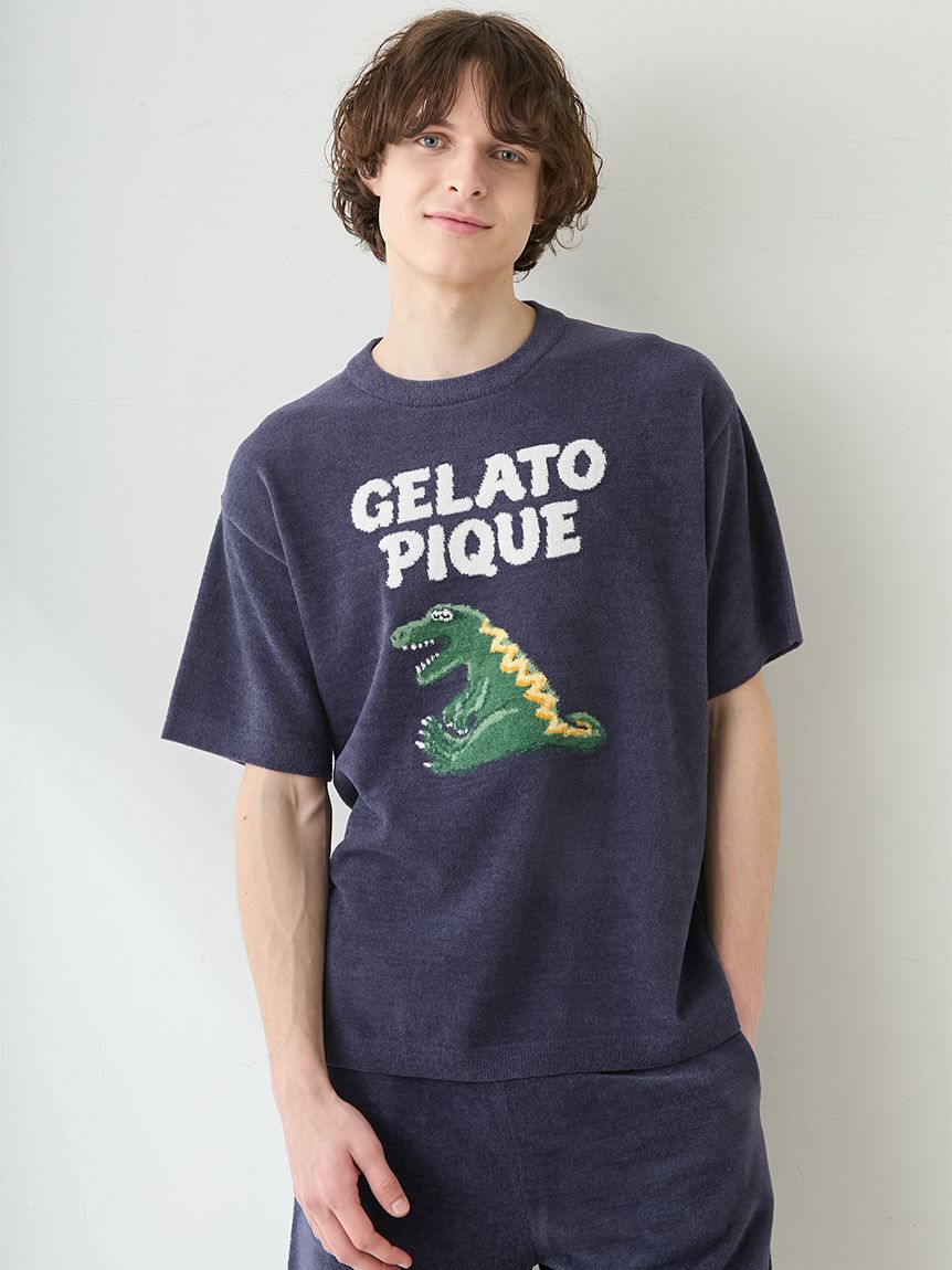 GELATO PIQUE HOMME「【ONLINE限定】【HOMME】エアリーモコスリーピングダイナソージャガードプルオーバー&ハーフパンツセット」|ルームウェア|