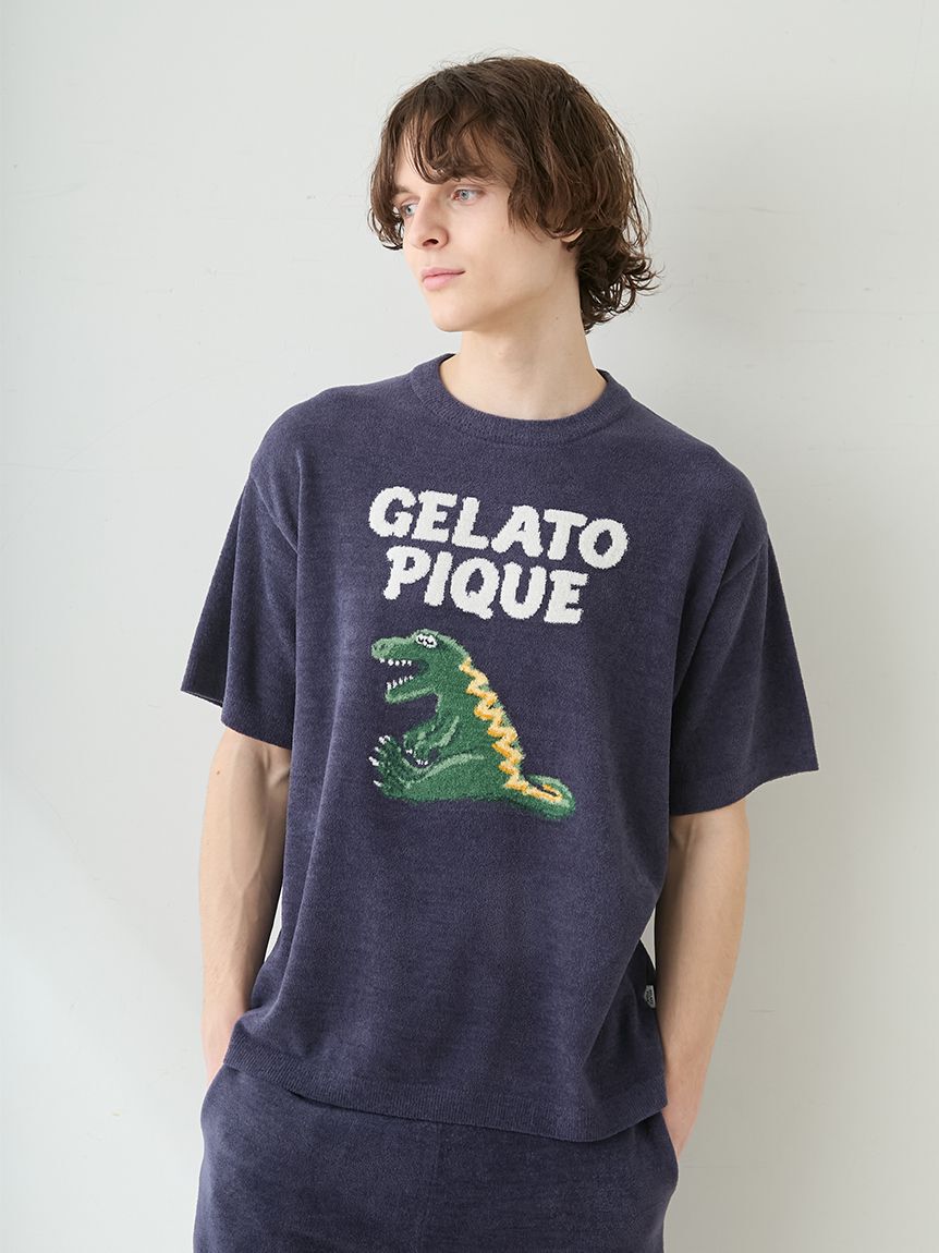 GELATO PIQUE HOMME「【ONLINE限定】【HOMME】エアリーモコスリーピングダイナソージャガードプルオーバー&ハーフパンツセット」|ルームウェア|