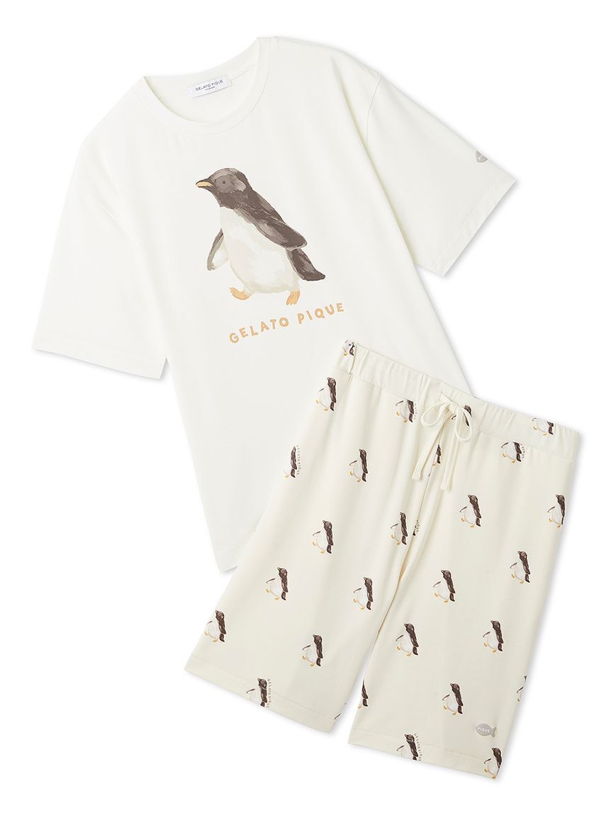 GELATO PIQUE HOMME「【ONLINE限定】【HOMME】【接触冷感】シーアニマル柄ワンポイントTシャツ&ハーフパンツセット」|ルームウェア|YEL