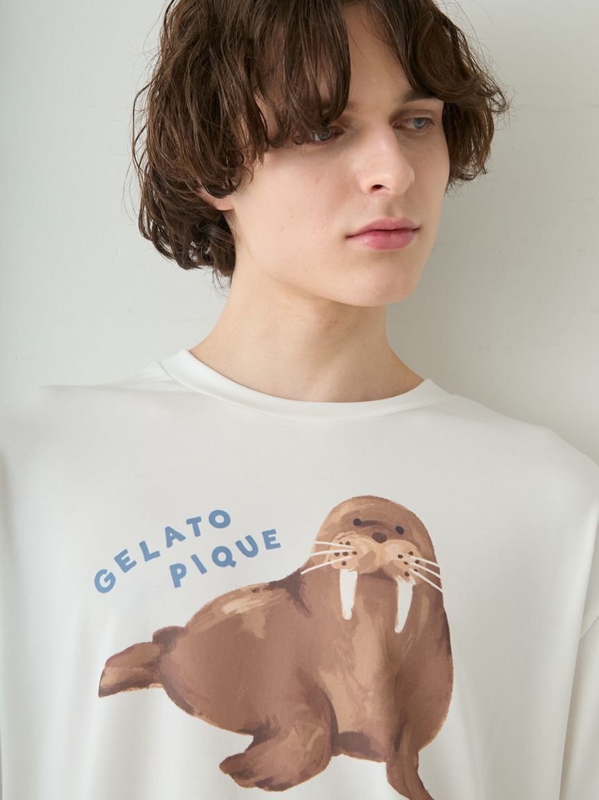GELATO PIQUE HOMME「【ONLINE限定】【HOMME】【接触冷感】シーアニマル柄ワンポイントTシャツ&ハーフパンツセット」|ルームウェア|