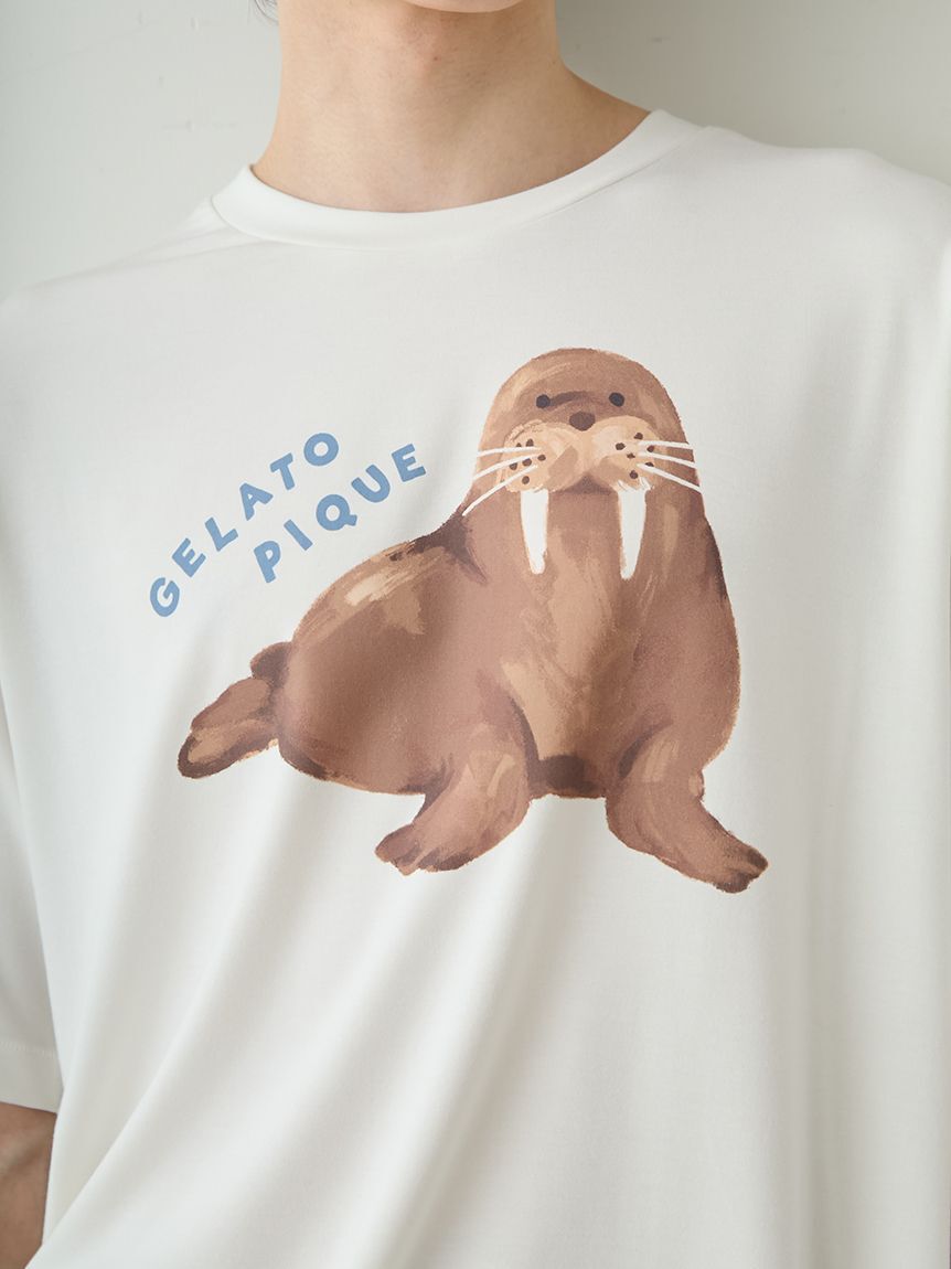 GELATO PIQUE HOMME「【ONLINE限定】【HOMME】【接触冷感】シーアニマル柄ワンポイントTシャツ&ハーフパンツセット」|ルームウェア|