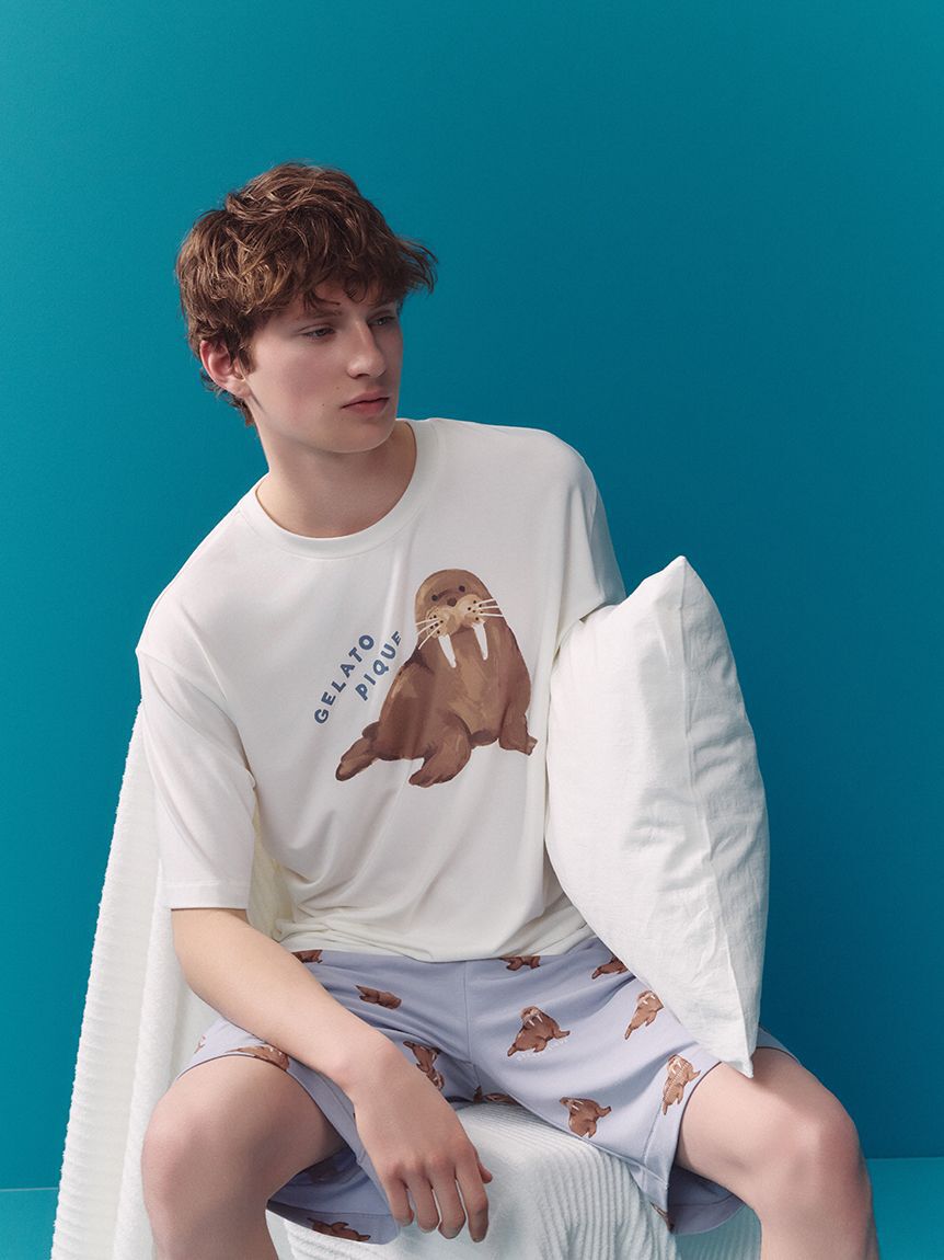 GELATO PIQUE HOMME「【ONLINE限定】【HOMME】【接触冷感】シーアニマル柄ワンポイントTシャツ&ハーフパンツセット」|ルームウェア|
