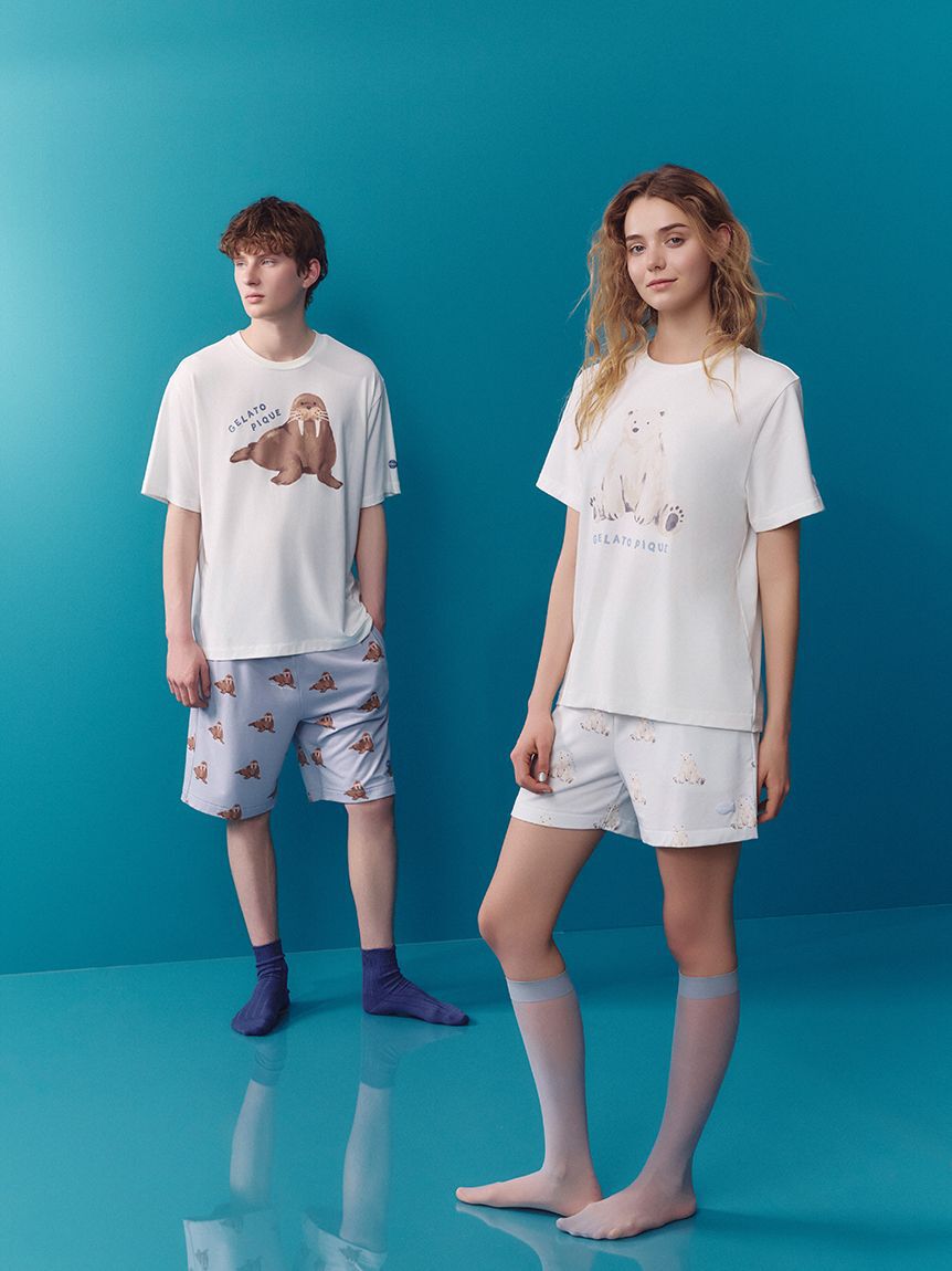 GELATO PIQUE HOMME「【ONLINE限定】【HOMME】【接触冷感】シーアニマル柄ワンポイントTシャツ&ハーフパンツセット」|ルームウェア|