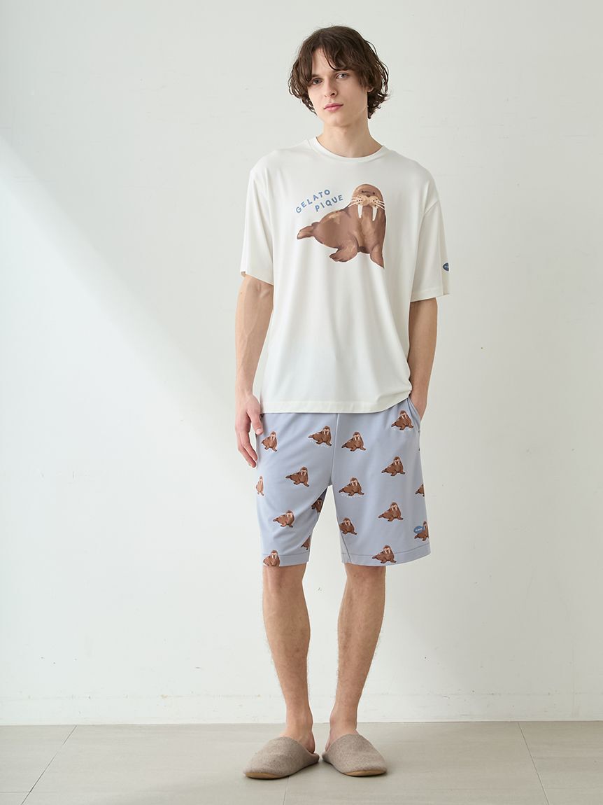 GELATO PIQUE HOMME「【ONLINE限定】【HOMME】【接触冷感】シーアニマル柄ワンポイントTシャツ&ハーフパンツセット」|ルームウェア|