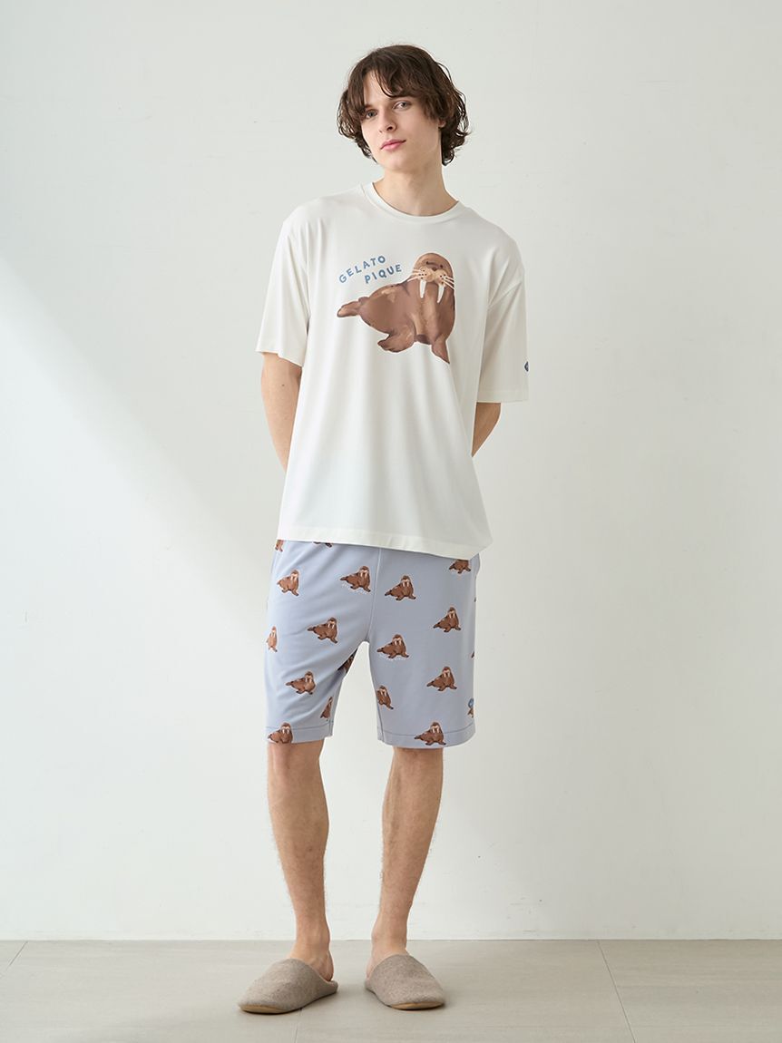GELATO PIQUE HOMME「【ONLINE限定】【HOMME】【接触冷感】シーアニマル柄ワンポイントTシャツ&ハーフパンツセット」|ルームウェア|
