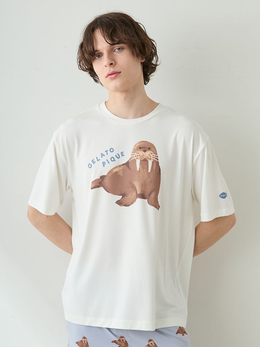GELATO PIQUE HOMME「【ONLINE限定】【HOMME】【接触冷感】シーアニマル柄ワンポイントTシャツ&ハーフパンツセット」|ルームウェア|