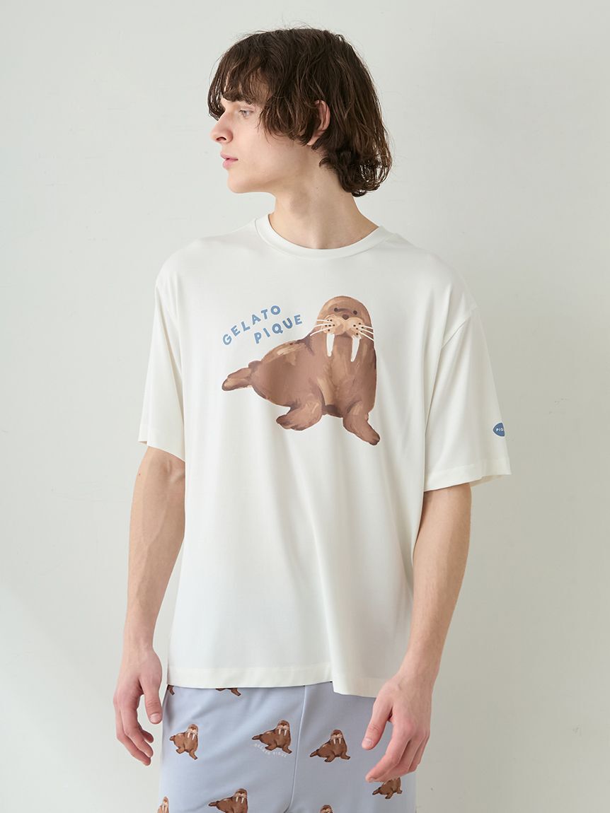 GELATO PIQUE HOMME「【ONLINE限定】【HOMME】【接触冷感】シーアニマル柄ワンポイントTシャツ&ハーフパンツセット」|ルームウェア|