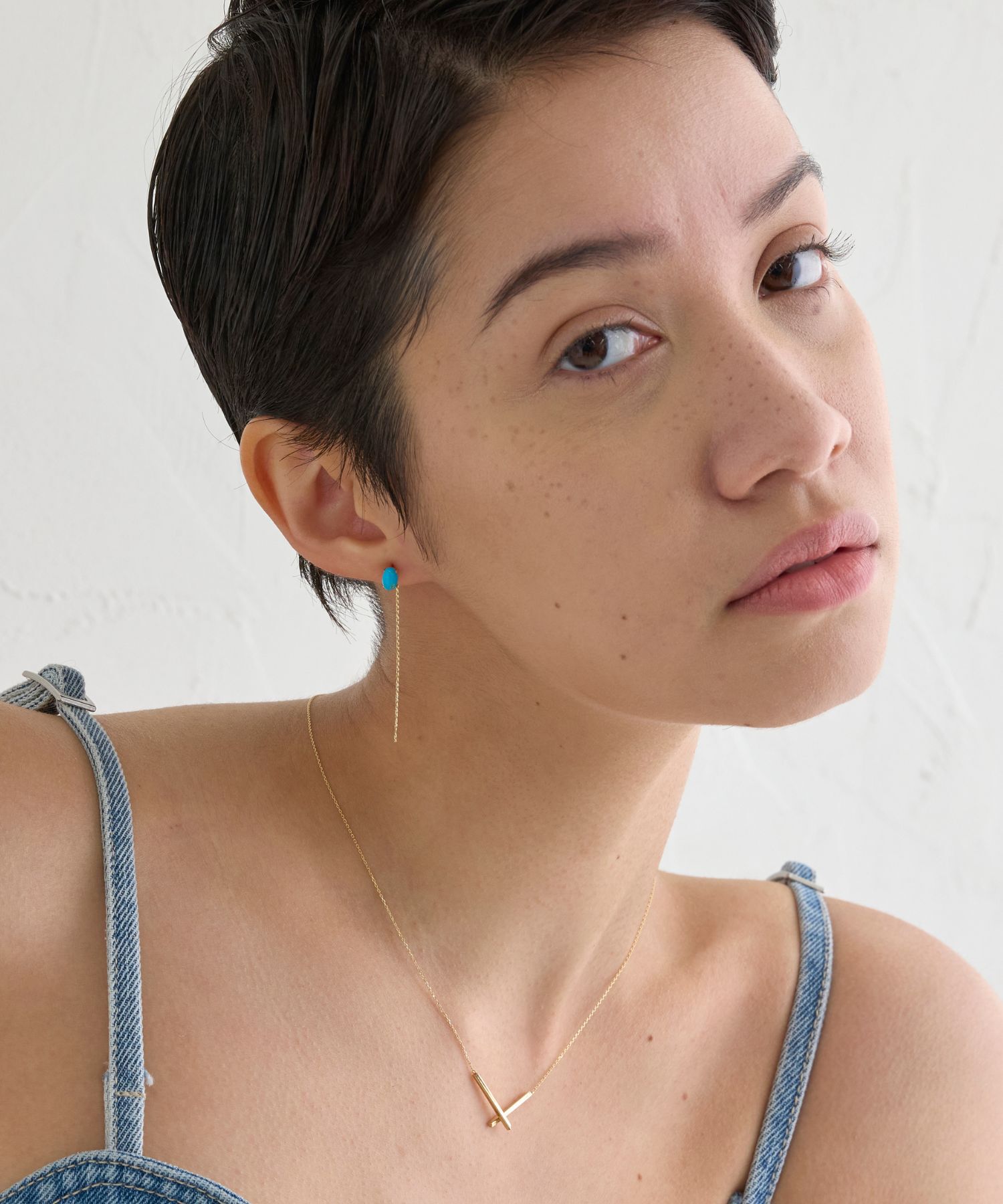 JUPITER「【K10】天然石ロングバーピアス/ターコイズ」|ピアス|