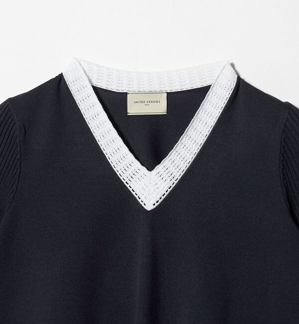 UNITED ARROWS「Vネック ニット ショートスリーブ チュニック」|ニット・セーター|