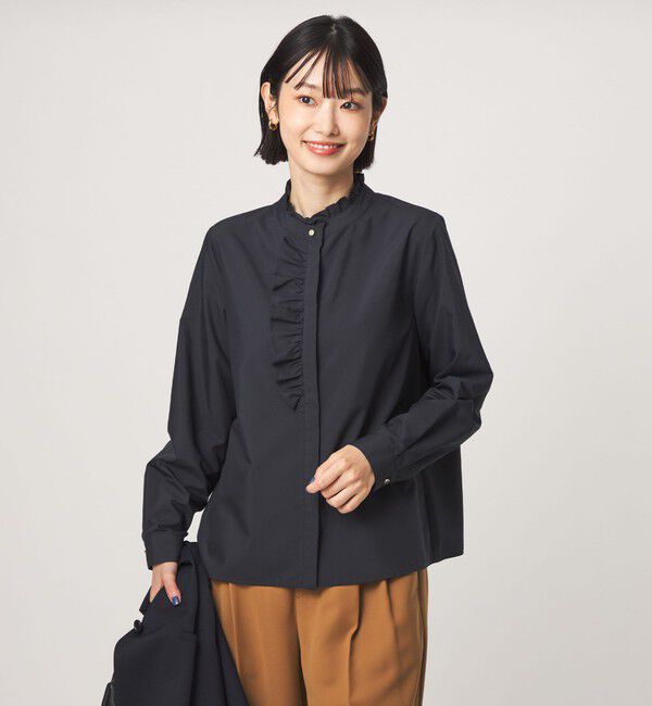 UNITED ARROWS green label relaxing「フリル ディテール ブラウス マシンウォッシャブル UVカット」|シャツ・ブラウス|NAVY