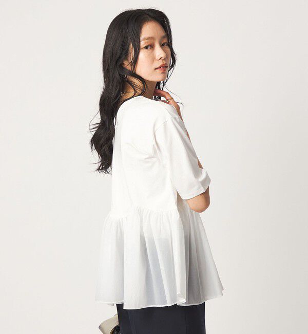 UNITED ARROWS green label relaxing「シアー コンビ 5分袖 プルオーバー カットソー」|Tシャツ・カットソー|