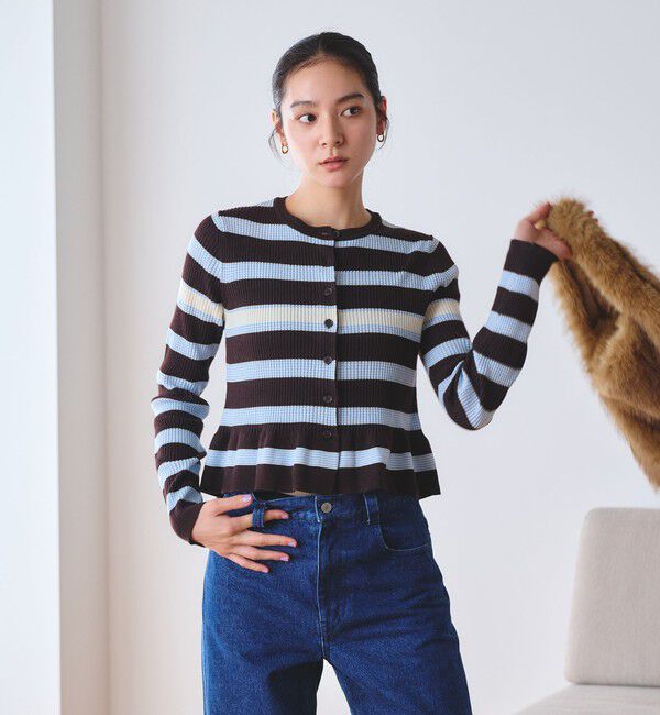 BEAUTY&YOUTH UNITED ARROWS「【WEB限定 Wardrobe DAILY MINIMAL】ボーダー ペプラムニットカーディガン」|カーディガン|