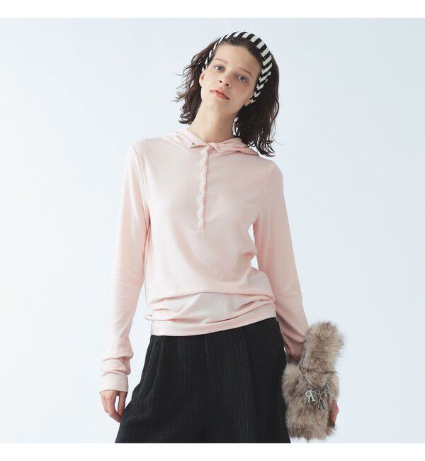 Ray BEAMS 「リブ ヘンリーネック フーディー」|Tシャツ・カットソー|PINK