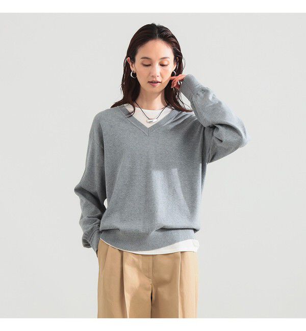 Demi-Luxe BEAMS 「コットンウール Vネック ニット」|ニット・セーター|GREY