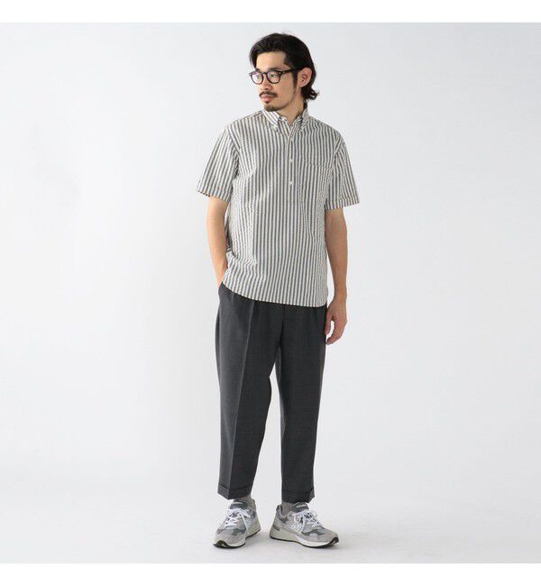 BEAMS PLUS「BEAMS PLUS / インディゴ シアサッカー ブルオーバー ショートスリーブ ボタンダウン シャツ」|シャツ・ブラウス|
