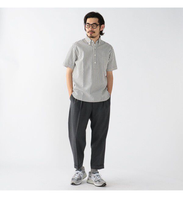 BEAMS PLUS「BEAMS PLUS / インディゴ シアサッカー ブルオーバー ショートスリーブ ボタンダウン シャツ」|シャツ・ブラウス|