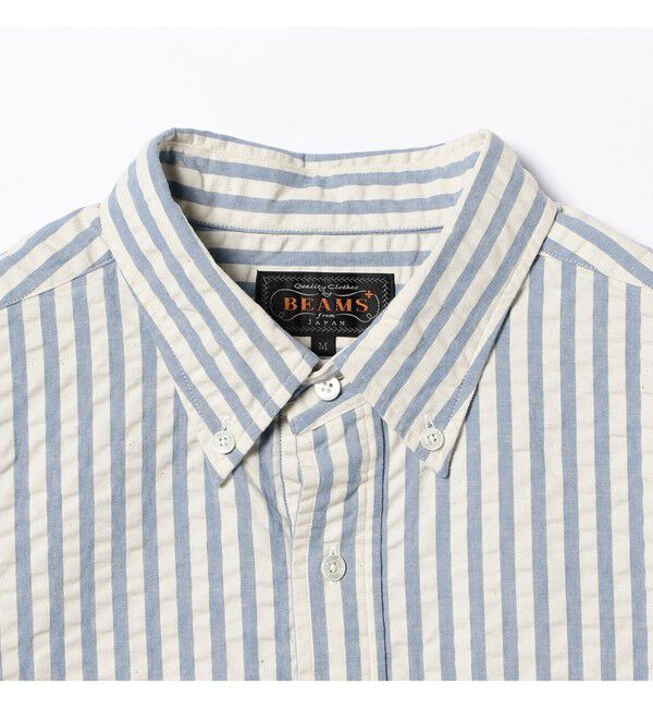 BEAMS PLUS「BEAMS PLUS / インディゴ シアサッカー ブルオーバー ショートスリーブ ボタンダウン シャツ」|シャツ・ブラウス|