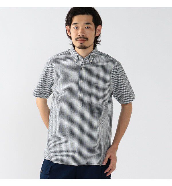 BEAMS PLUS「BEAMS PLUS / インディゴ シアサッカー ブルオーバー ショートスリーブ ボタンダウン シャツ」|シャツ・ブラウス|