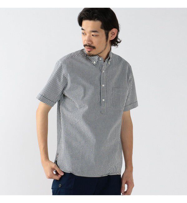 BEAMS PLUS「BEAMS PLUS / インディゴ シアサッカー ブルオーバー ショートスリーブ ボタンダウン シャツ」|シャツ・ブラウス|