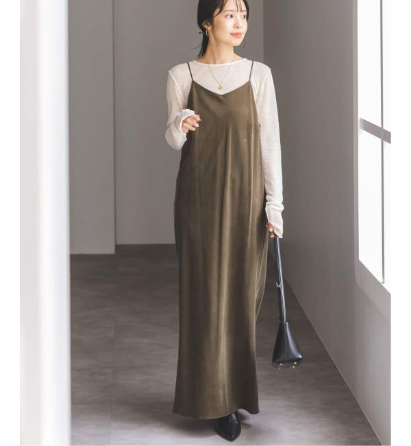 NOBLE「《追加・新色》【洗える】ワイドVネックフィブリルキャミワンピース」|ワンピース|