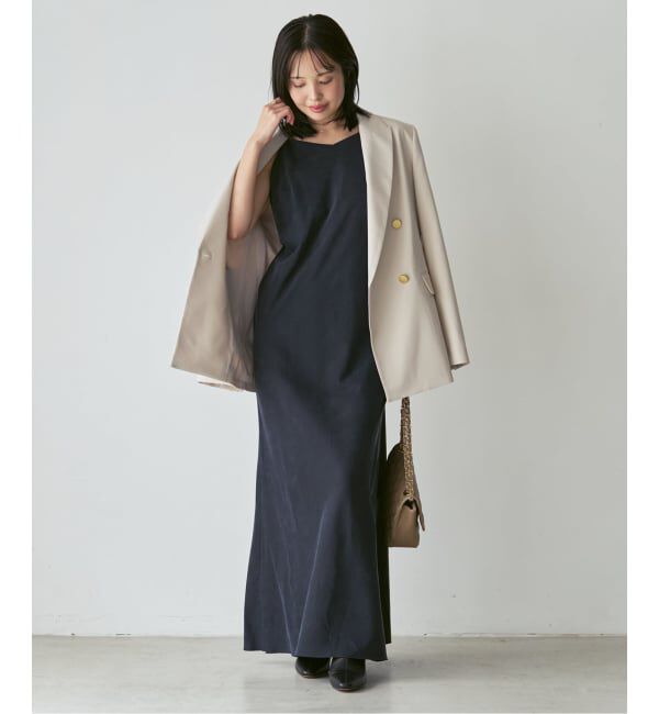 NOBLE「《追加・新色》【洗える】ワイドVネックフィブリルキャミワンピース」|ワンピース|
