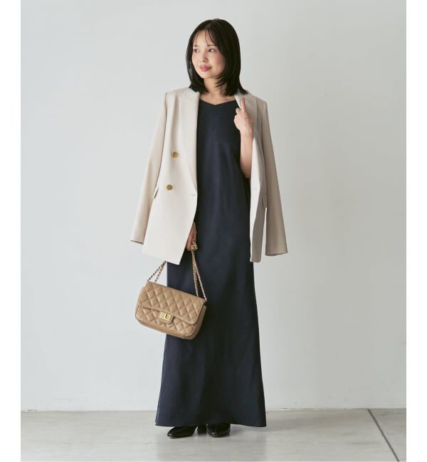 NOBLE「《追加・新色》【洗える】ワイドVネックフィブリルキャミワンピース」|ワンピース|