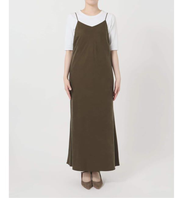 NOBLE「《追加・新色》【洗える】ワイドVネックフィブリルキャミワンピース」|ワンピース|