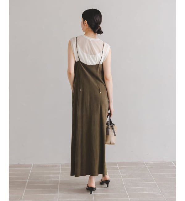 NOBLE「《追加・新色》【洗える】ワイドVネックフィブリルキャミワンピース」|ワンピース|