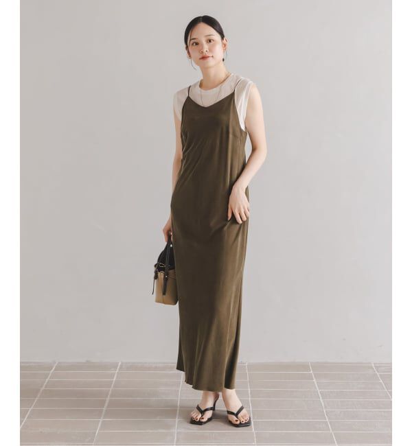 NOBLE「《追加・新色》【洗える】ワイドVネックフィブリルキャミワンピース」|ワンピース|