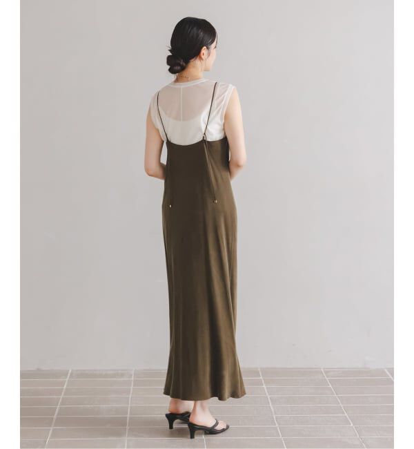 NOBLE「《追加・新色》【洗える】ワイドVネックフィブリルキャミワンピース」|ワンピース|