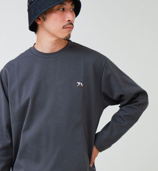 GLOSTER「【フレブル刺繍】フレンチブルドッグ刺繍 杢ダンボールロンT」|Tシャツ・カットソー|