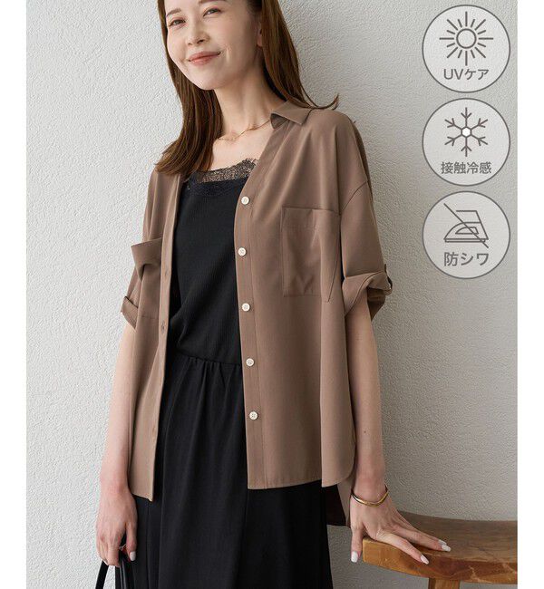 Rope&rsquo;Picnic「【ちゃんと+かわいい保証】カットジョーゼット スキッパー ブラウス UVケア 接触冷感 防シワ」|シャツ・ブラウス|ブラウン系(22)