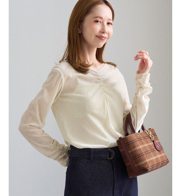 Rope&rsquo;Picnic「フロントギャザーVネックシアーフロッキートップス」|Tシャツ・カットソー|