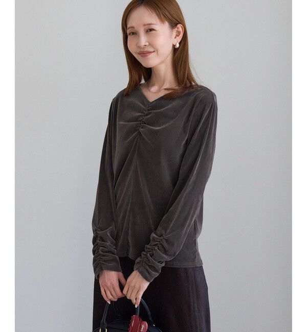 Rope&rsquo;Picnic「フロントギャザーVネックシアーフロッキートップス」|Tシャツ・カットソー|