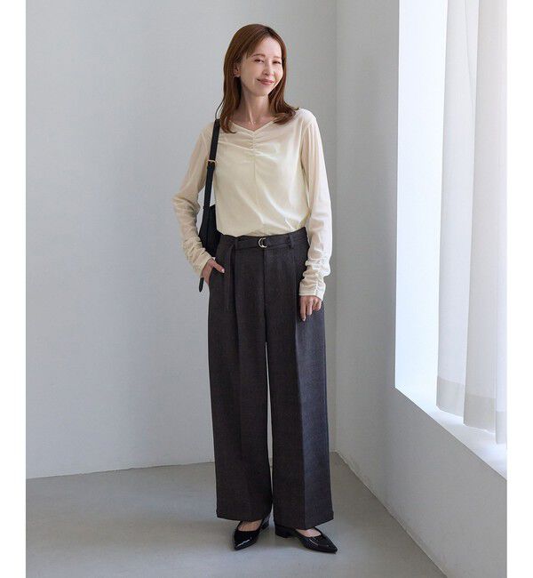 Rope&rsquo;Picnic「フロントギャザーVネックシアーフロッキートップス」|Tシャツ・カットソー|